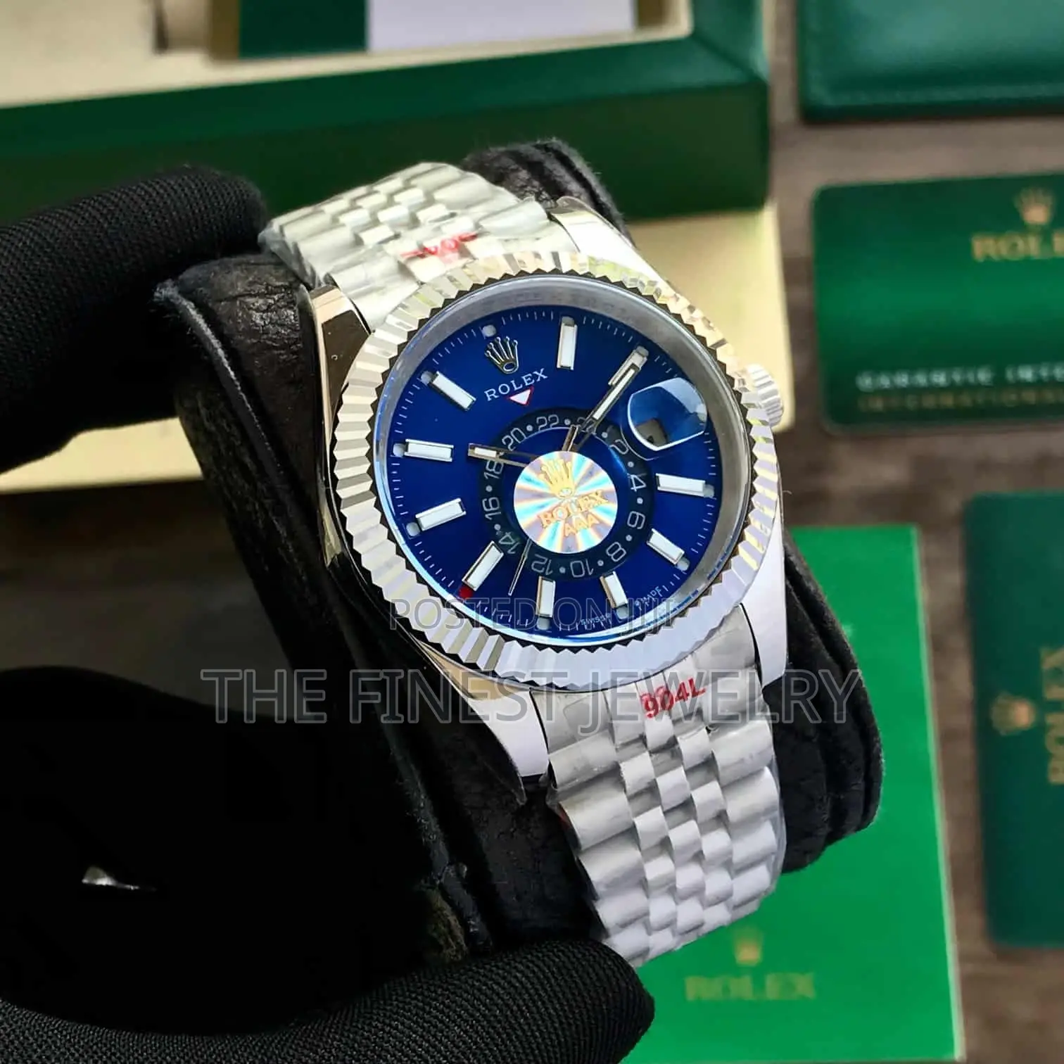 Rolex Sky-Dweller Features a Bright Blue Dial and a Jubilee Bracelet.