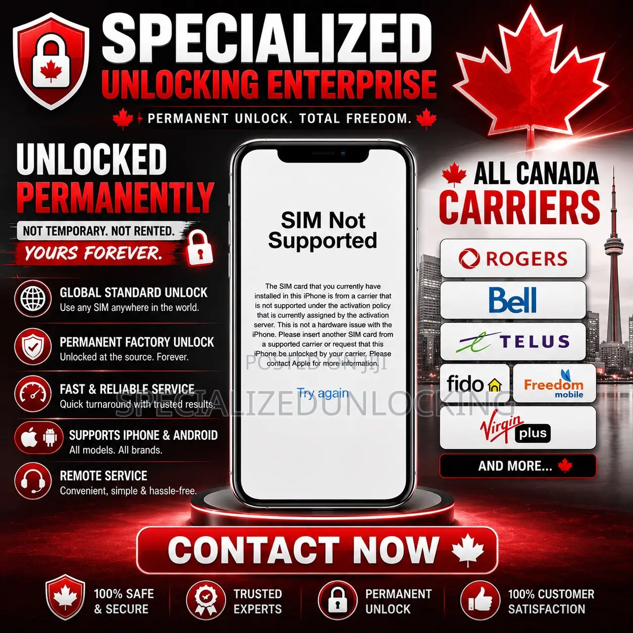 Canada Sim Unlock Esim Carrier Permanent All Models