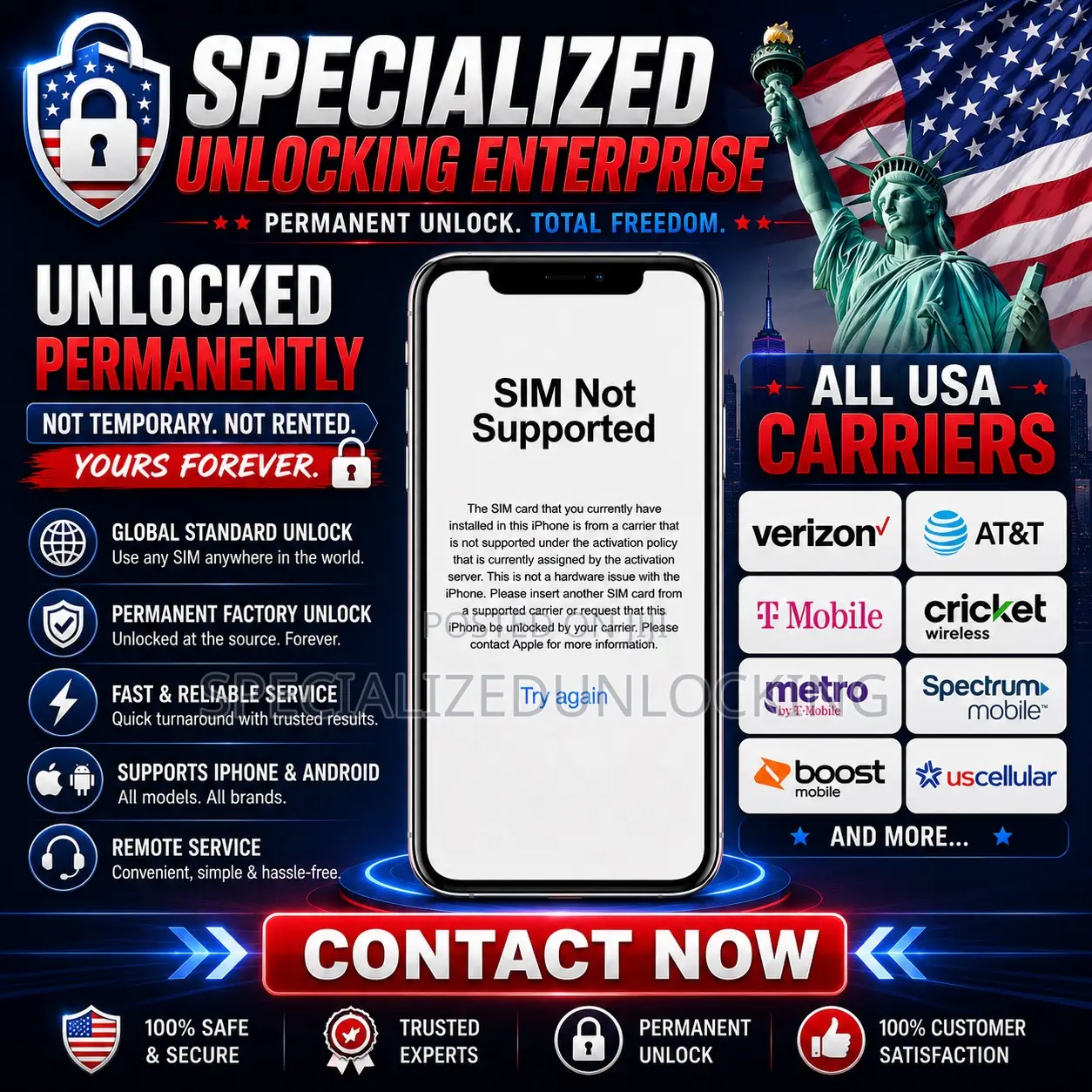 Usa Network Unlocking Carrier All iPhone Model Permanent