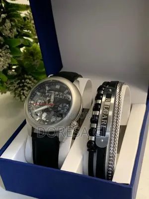 Bvlgari Leather Watch Bracelet Set for Men – Classic Gift Set