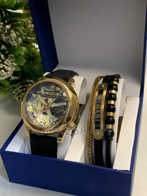 Bvlgari Leather Watch Bracelet Set for Men – Classic Gift Set