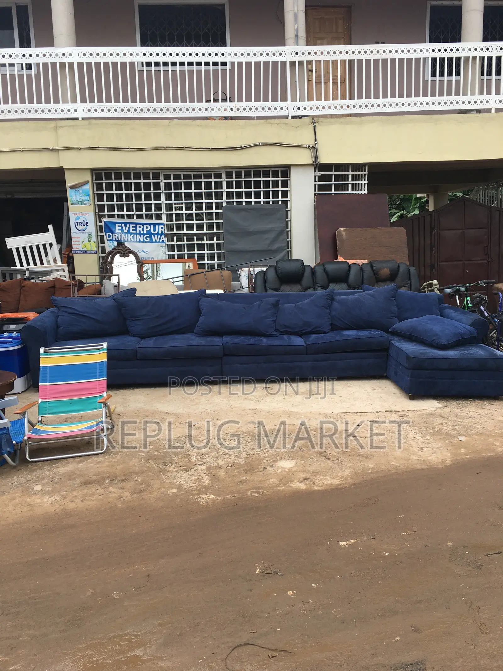 Army Blue Suede Master Sofa Large