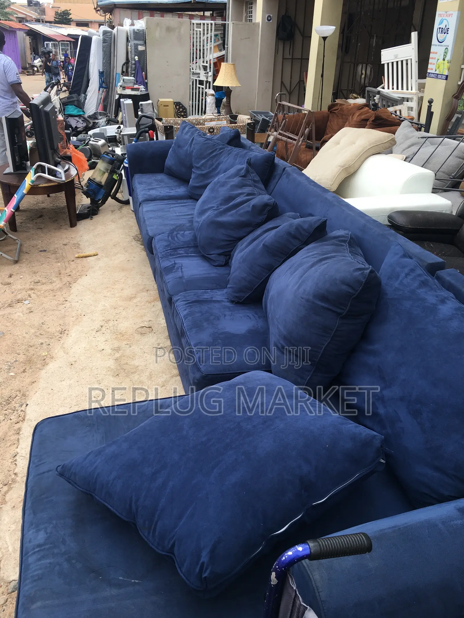 Army Blue Suede Master Sofa Large