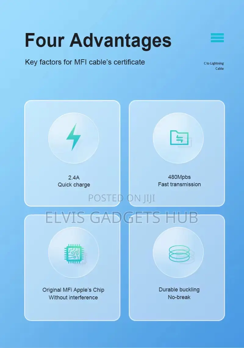 Pd3ow Mfi Certified Fast Charger Usb-C to Lightning Fast Cable
