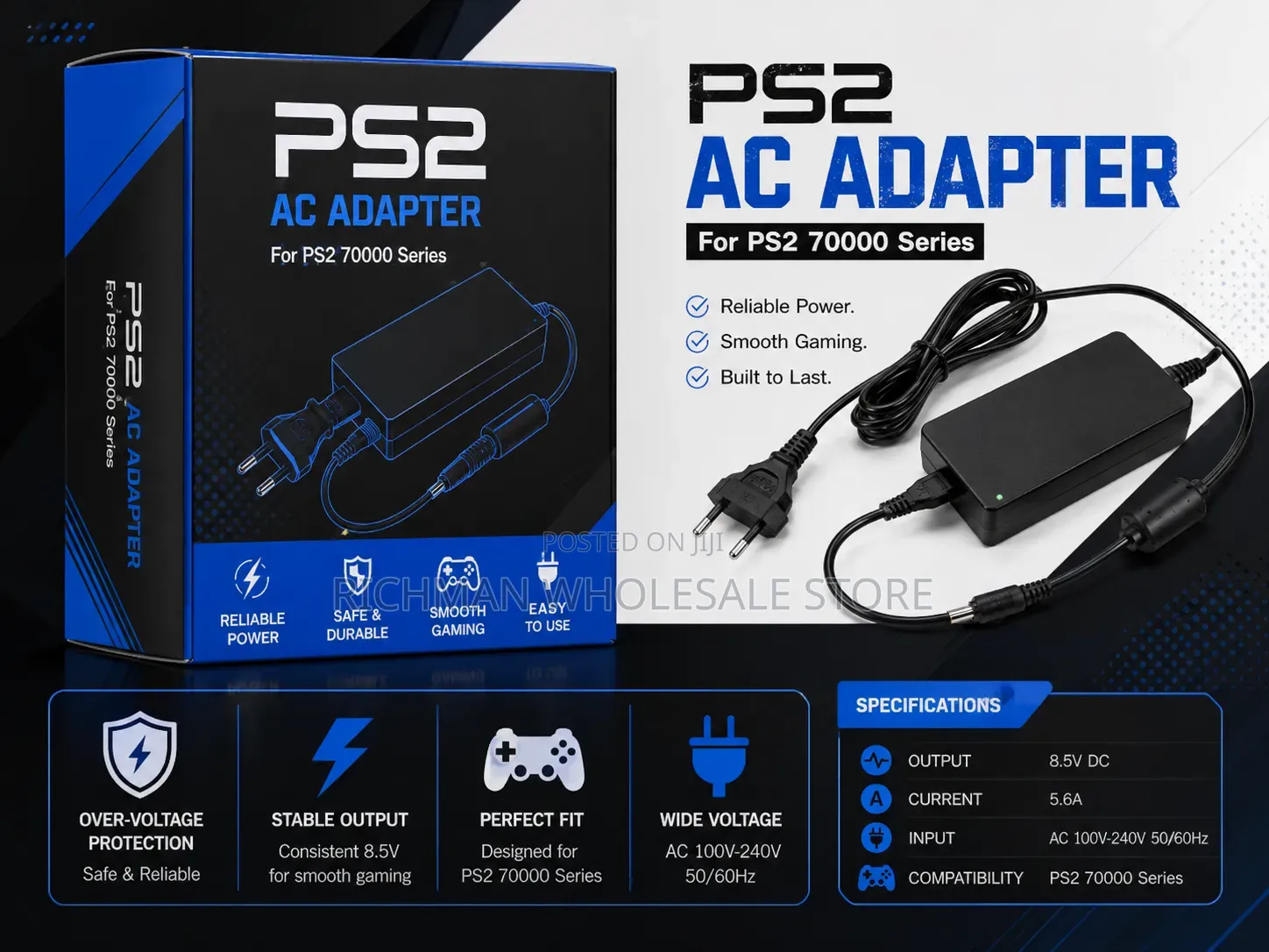 Ps2 Slim AC Adapter Charger 8.5v 5.6a for Playstation 2 70000