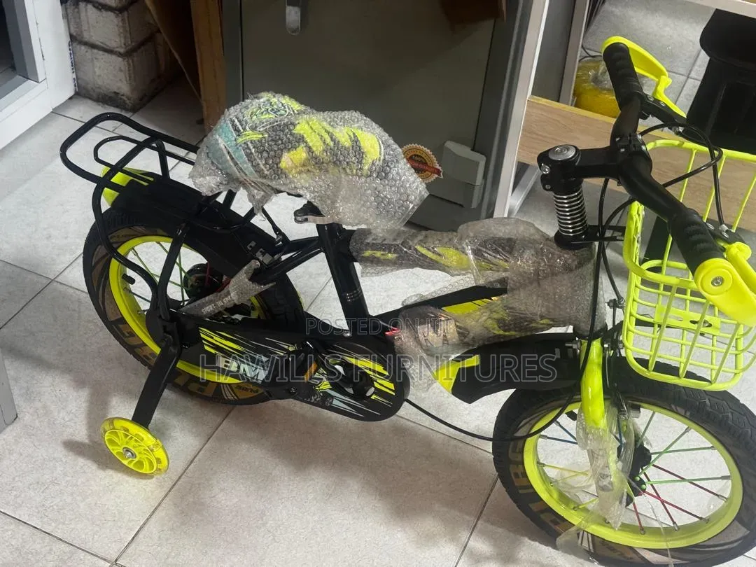 Baby King Brand Kids Bicycle With a Black Frame and Yellow Accents