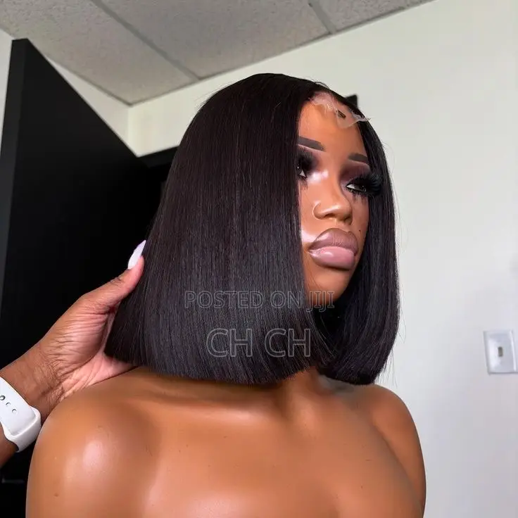 New Elegant 12 Inches Black Human Hair Bob Wig