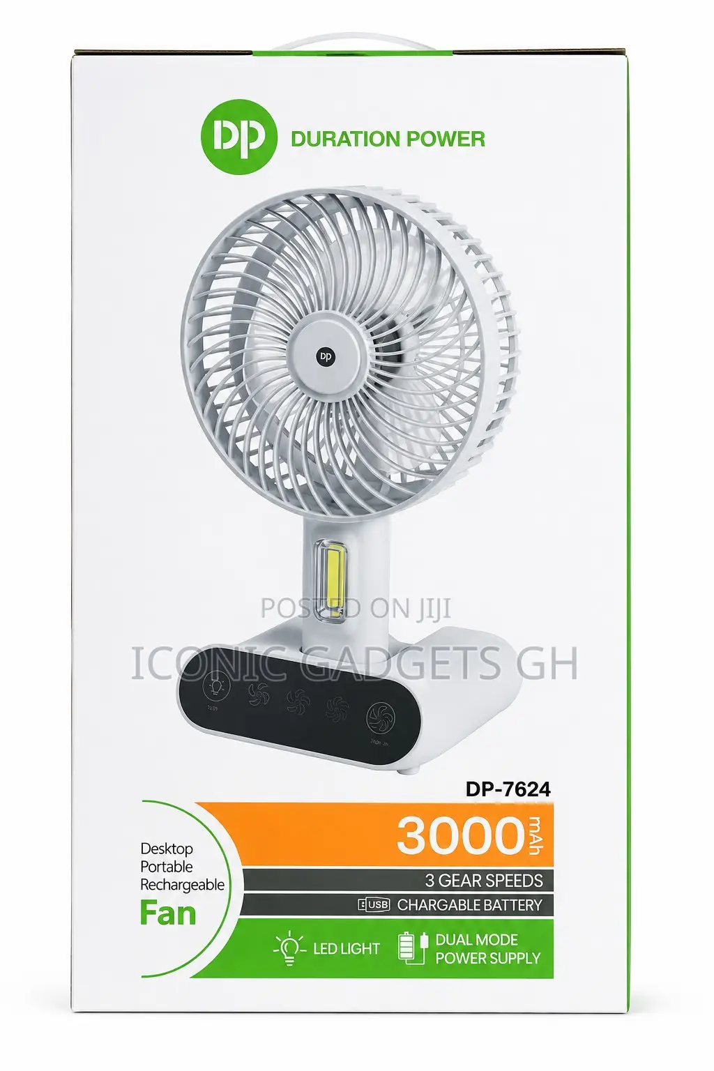 Portable Rechargeable Fan – 3000mah With Led Light