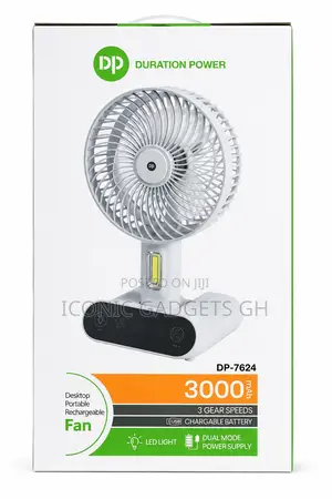 Portable Rechargeable Fan – 3000mah With Led Light