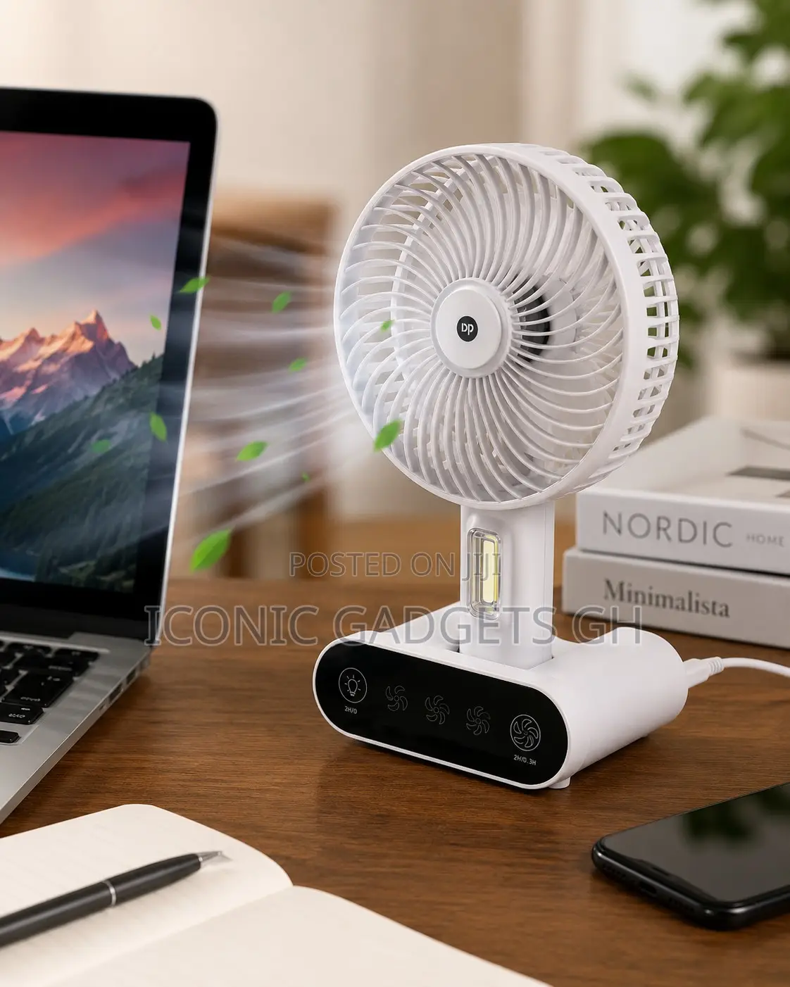 Portable Rechargeable Fan – 3000mah With Led Light