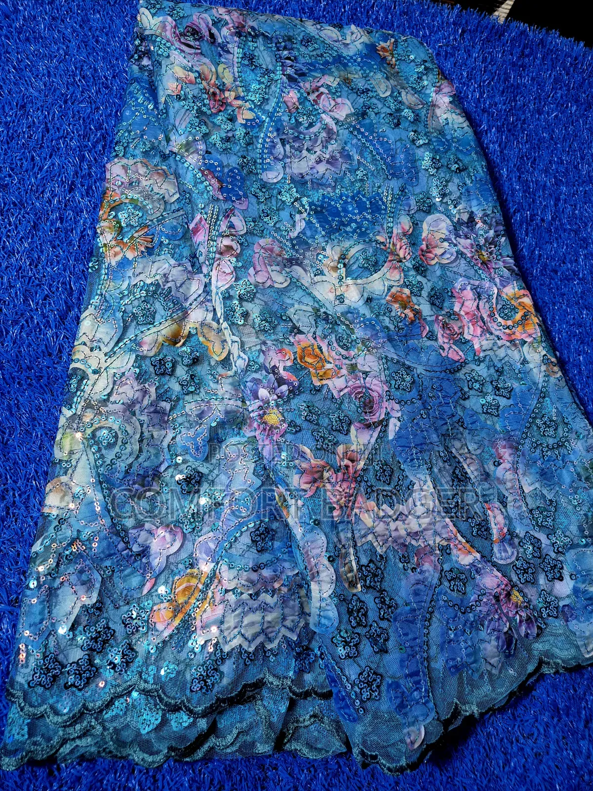 Light Blue Lace With Sequin and Shimmering Effect of Pink and Purple