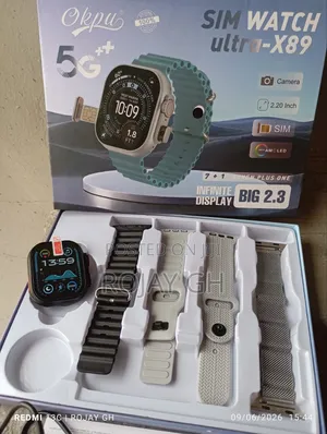 Ultra-X89 Smart Watch With Sim Slot and Camera + 4 Straps - Black