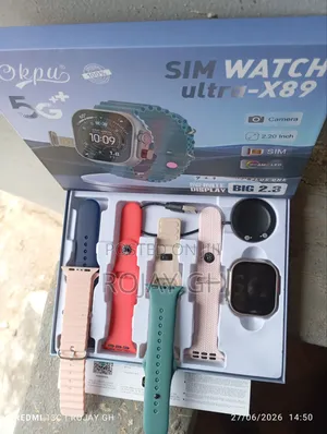 Ultra-X89 Smart Watch With Sim Slot and Camera + 6 Straps - Pink