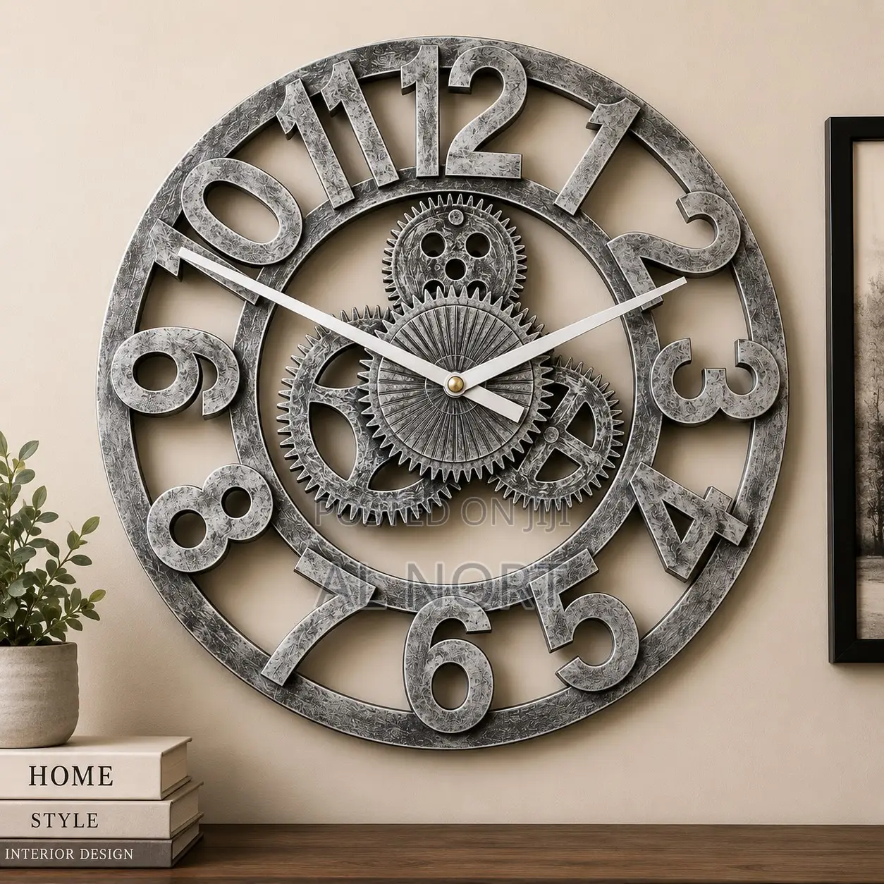 Large Industrial Style Skeleton Wall Clock With Moving Gear Design