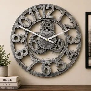 Large Industrial Style Skeleton Wall Clock With Moving Gear Design