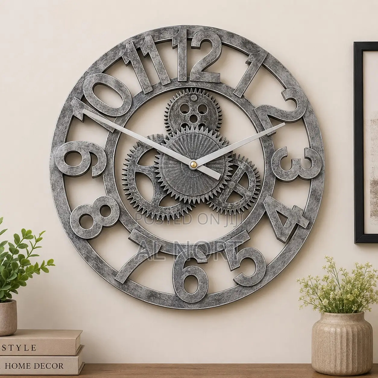 Large Industrial Style Skeleton Wall Clock With Moving Gear Design