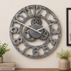 Large Industrial Style Skeleton Wall Clock With Moving Gear Design