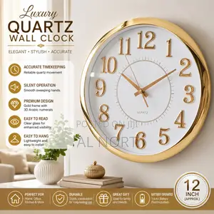 Luxury Quartz Wall Clock – Gold White – 12 Inch
