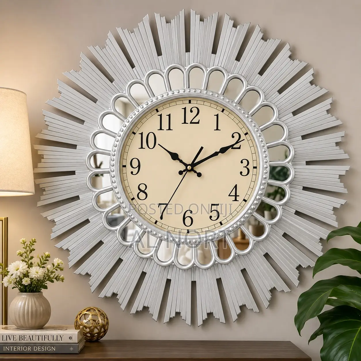Luxury Sunburst Decorative Wall Clock With Mirror Frame