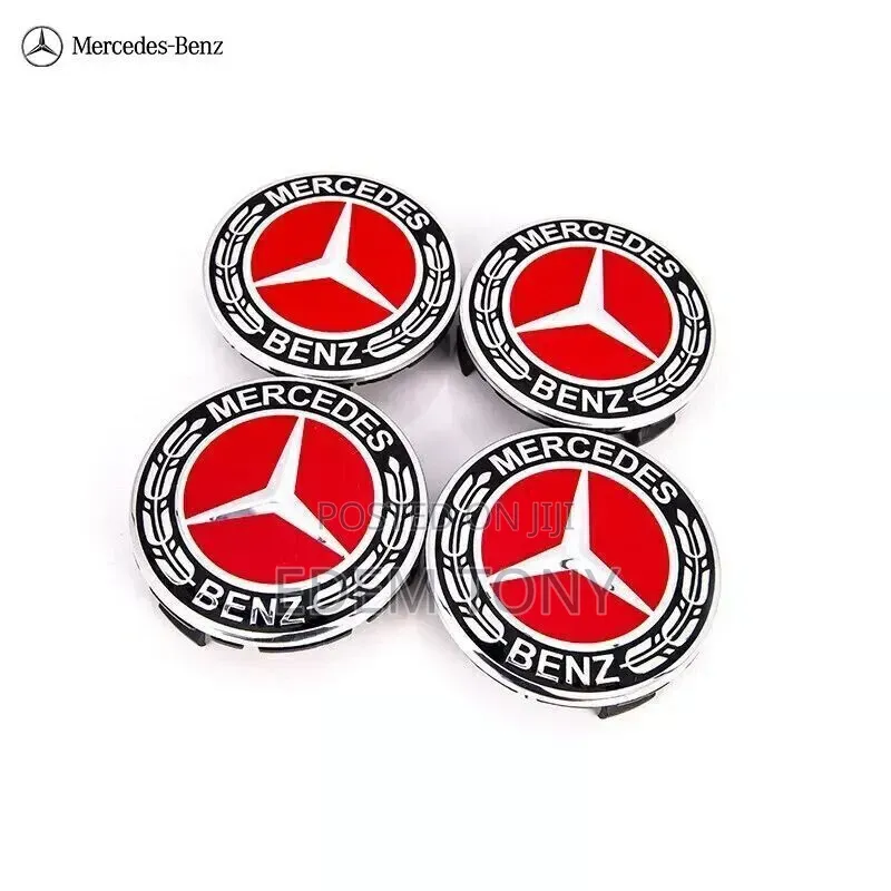 Set of 4 Mercedes Benz Center Caps Red-Black 75mm/2.95inch,Most Models