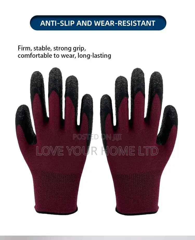 12 Pairs Latex Coated Safety Work Gloves For General Purpose