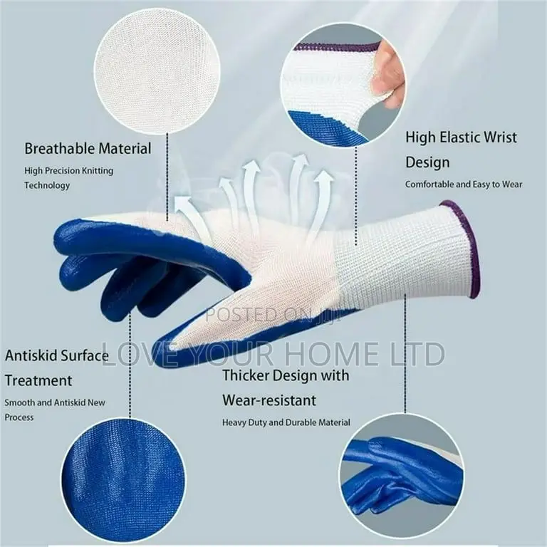 Pack Of 12 Pairs Nitrile Coated Work Safety Gloves