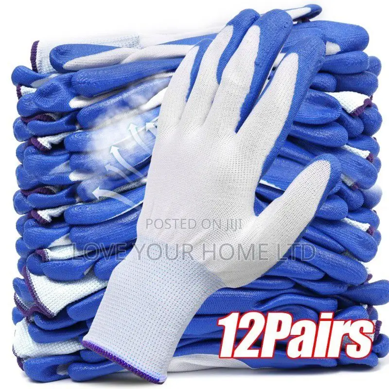 Pack Of 12 Pairs Nitrile Coated Work Safety Gloves