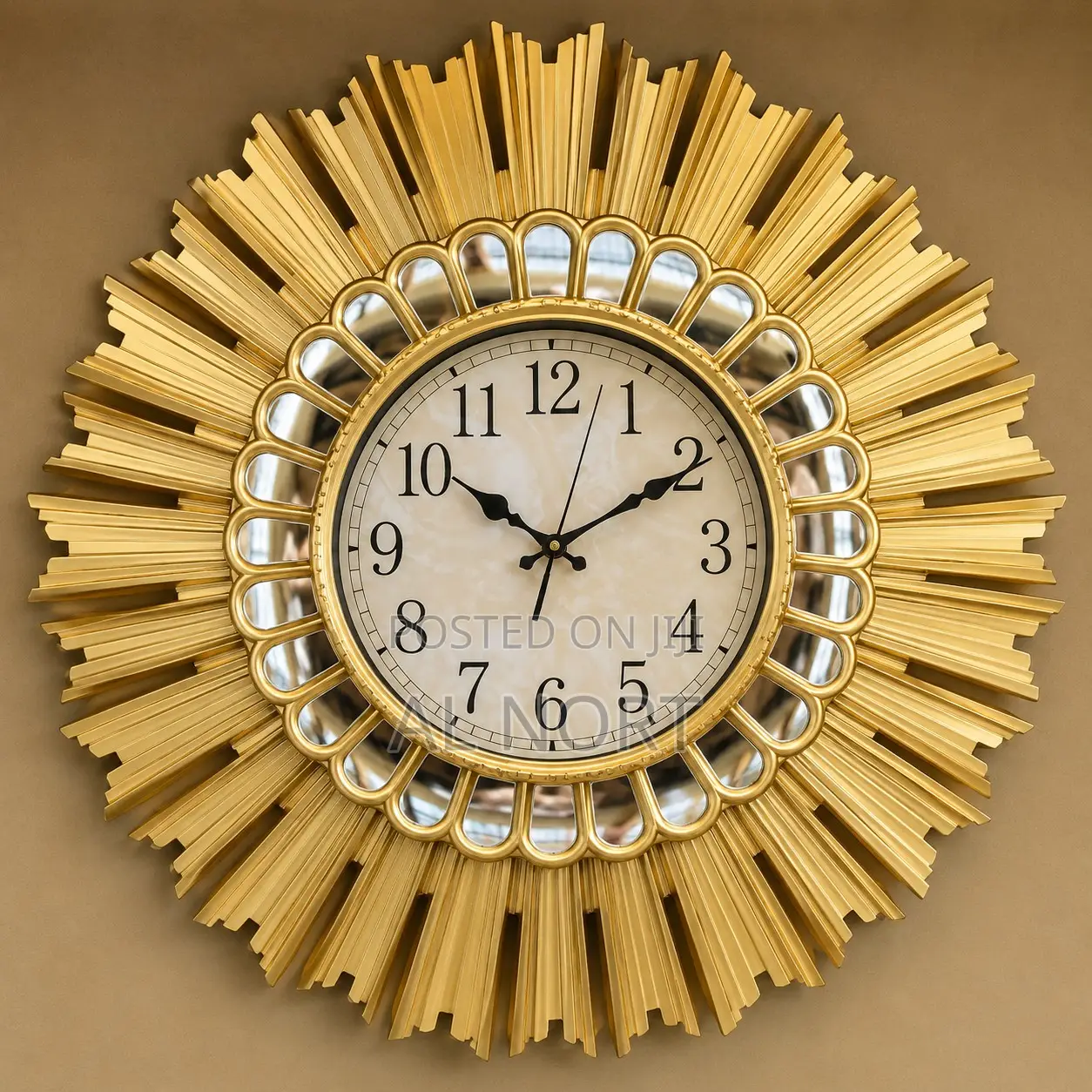 Luxury Gold Sunburst Wall Clock With Mirrored Frame-28 Inch