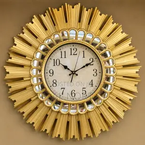 Luxury Gold Sunburst Wall Clock With Mirrored Frame-28 Inch