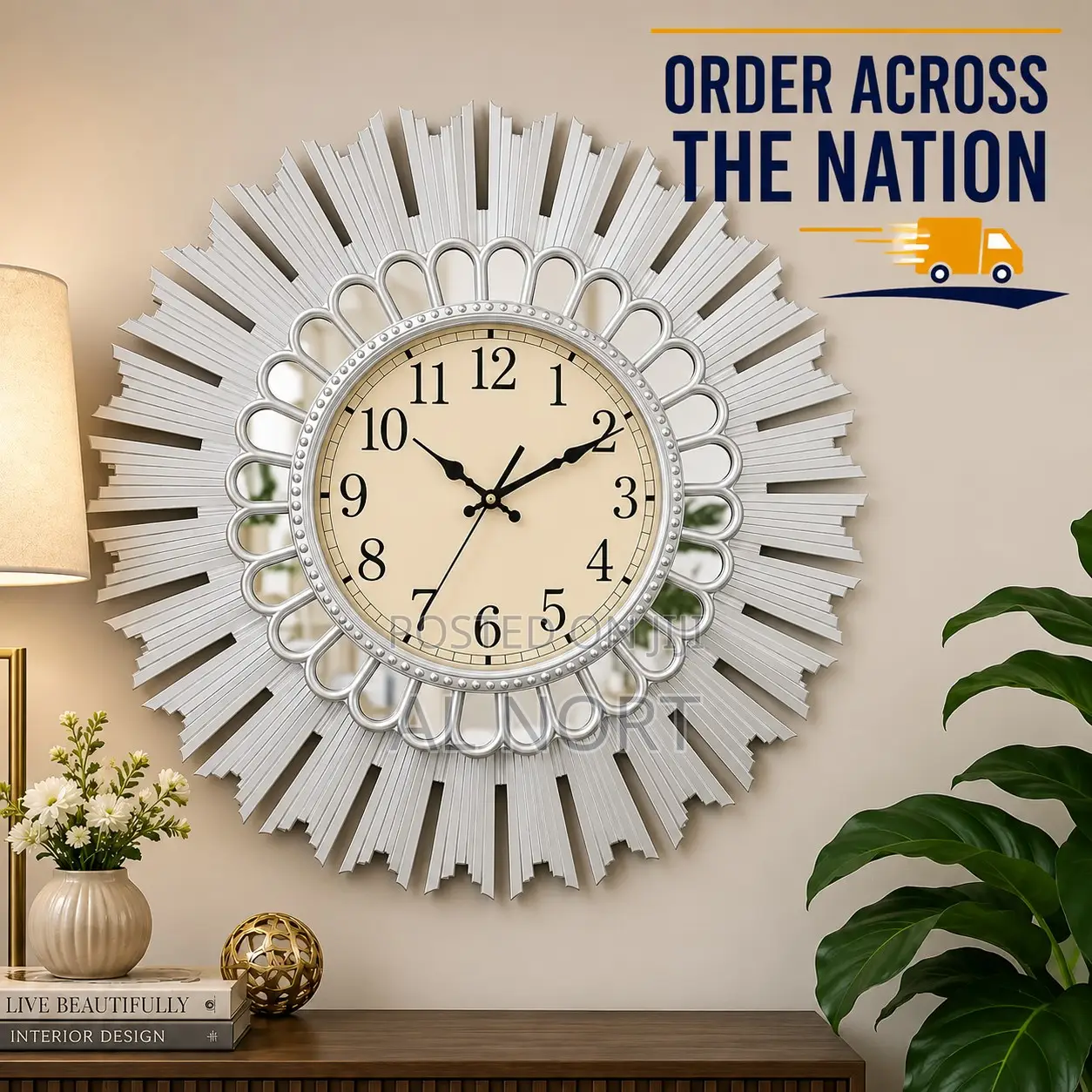 Luxury Sunburst Decorative Wall Clock With Mirror Frame