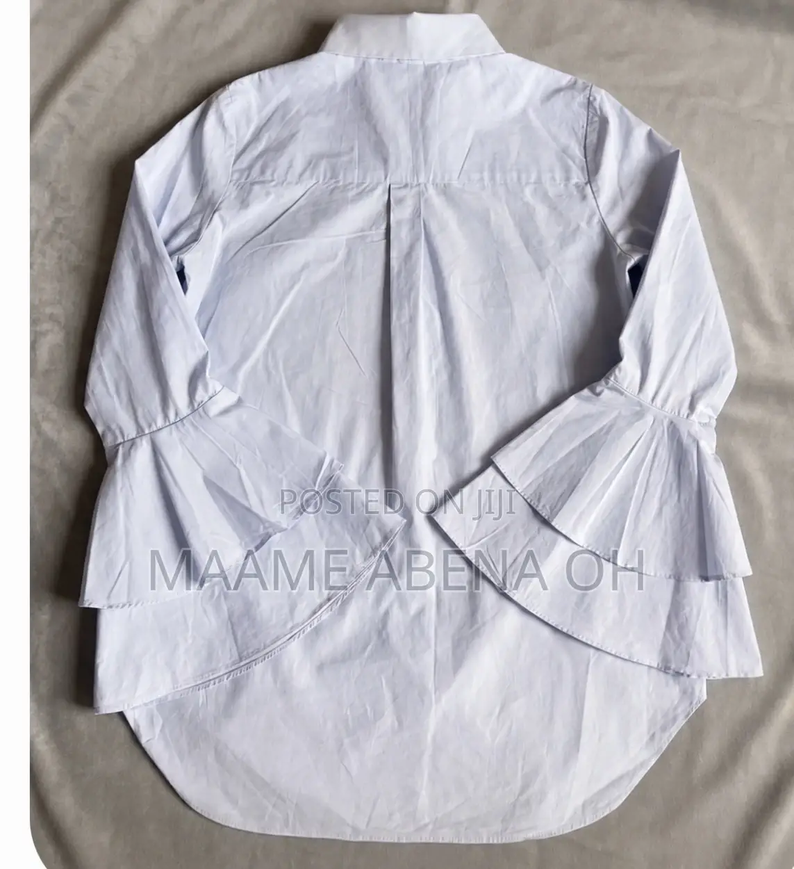 Light-Blue Button-Down Tiered Bell Sleeves Shirt.