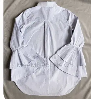 Light-Blue Button-Down Tiered Bell Sleeves Shirt.
