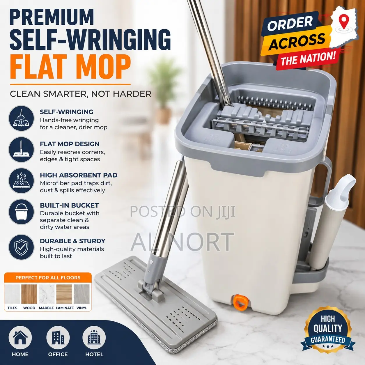 Self-Wringing Flat Mop Bucket Set