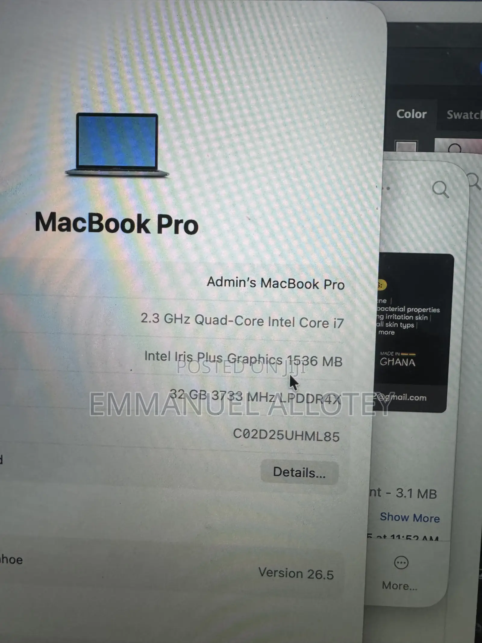 Laptop Apple MacBook Pro 2020 32GB Intel Core i7 HDD 500GB