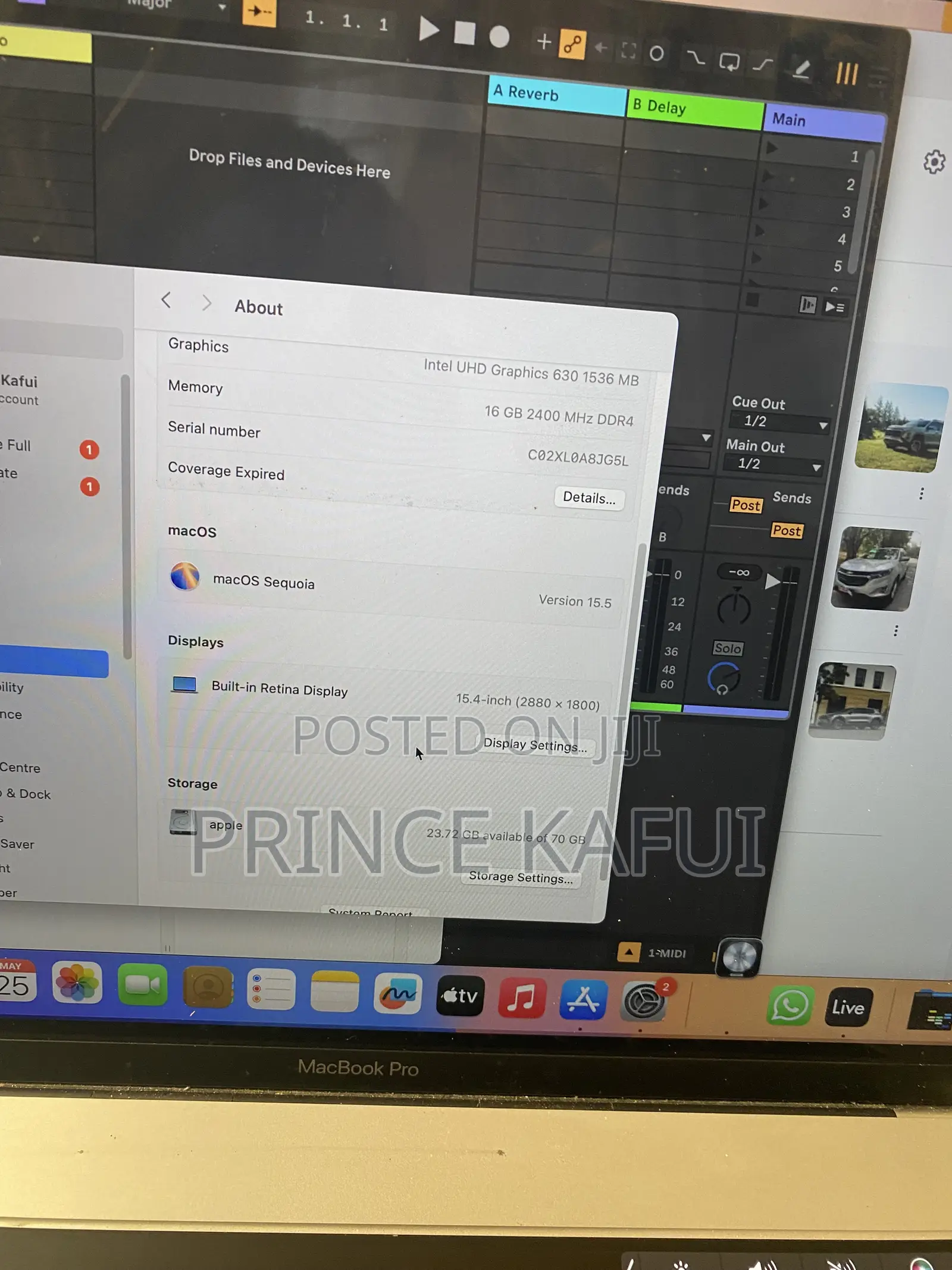 Laptop Apple MacBook Pro 16GB Intel Core i7 SSD 256GB