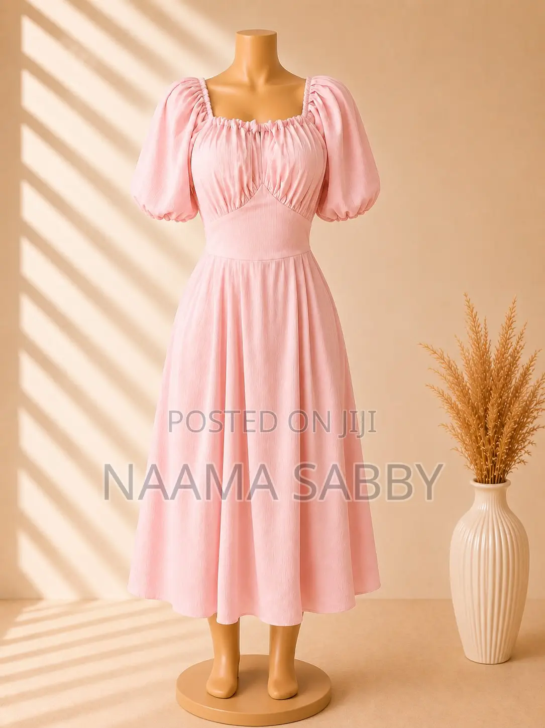 Blush Pink Puff Sleeve Midi