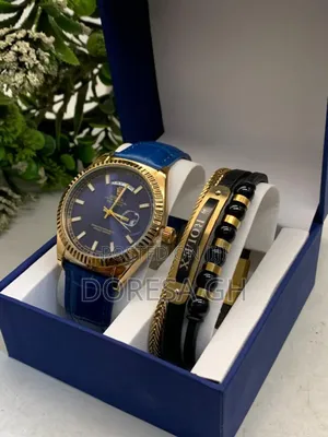 Rolex Leather Watch Bracelet Set for Him – Classic Gift Set