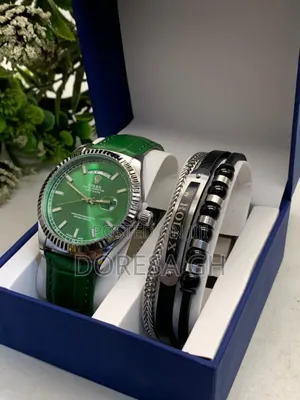 Rolex Leather Watch Bracelet Set for Him – Classic Gift Set