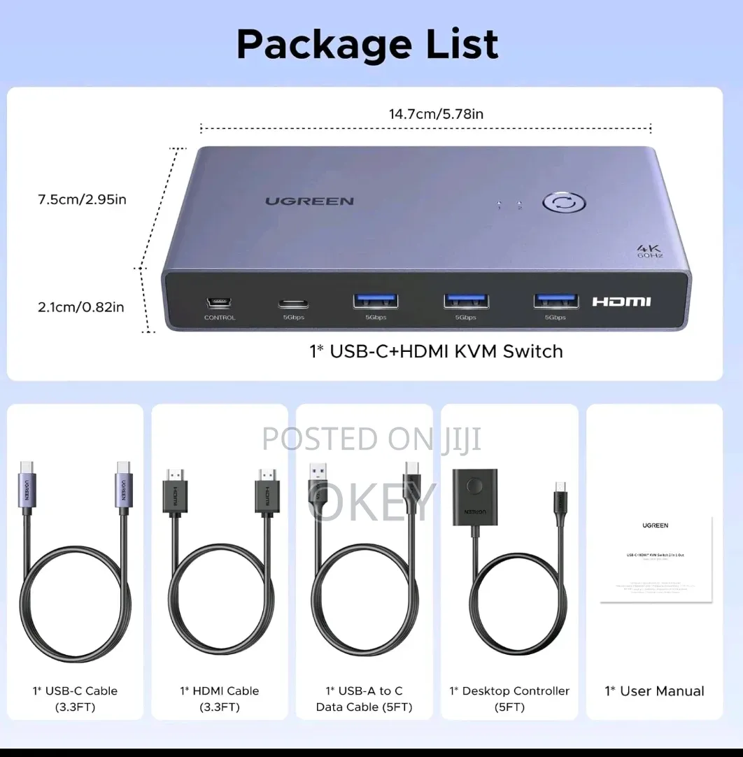 ‎Ugreen 60hz Hdmi KVM Switch Switcher 2 PCS Sharing 1 Monitor ‎
