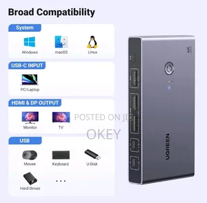 ‎Ugreen 60hz Hdmi KVM Switch Switcher 2 PCS Sharing 1 Monitor ‎