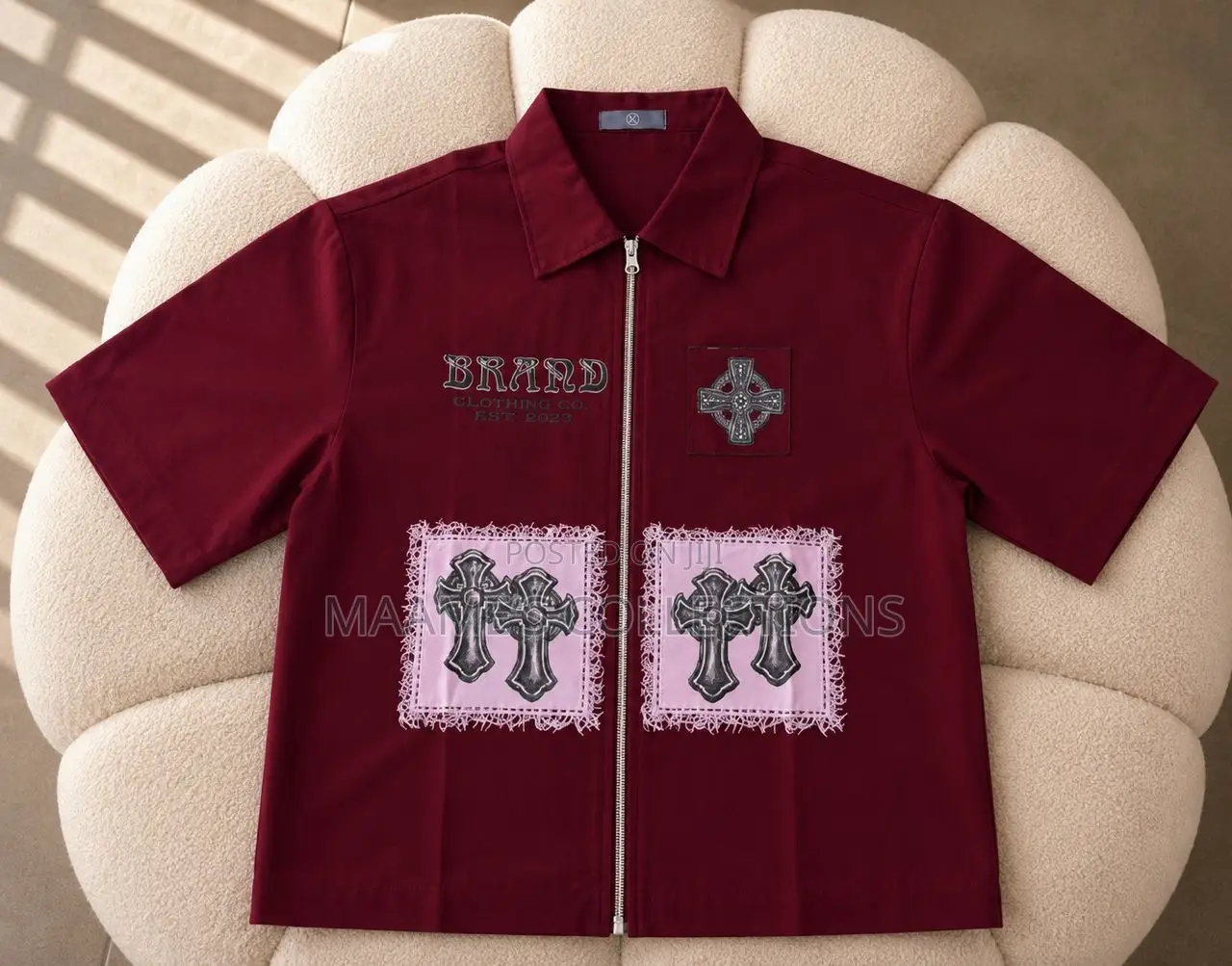 Men's Minimalist Graphic Print Short Sleeve Cropped Shirt