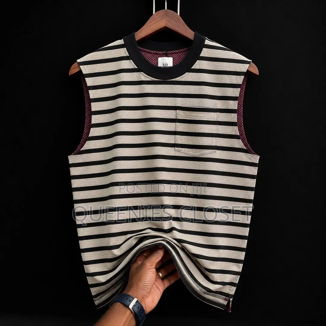 Unisex Striped Sleeveless Round Neck Top – Premium Quality (L–3xl)