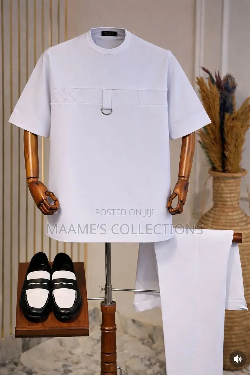 Men’S African Dashiki Kaftan Top and Down Set (Texture Smooth Cotton)