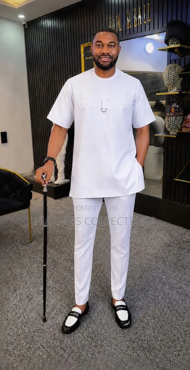 Men’S African Dashiki Kaftan Top and Down Set (Texture Smooth Cotton)