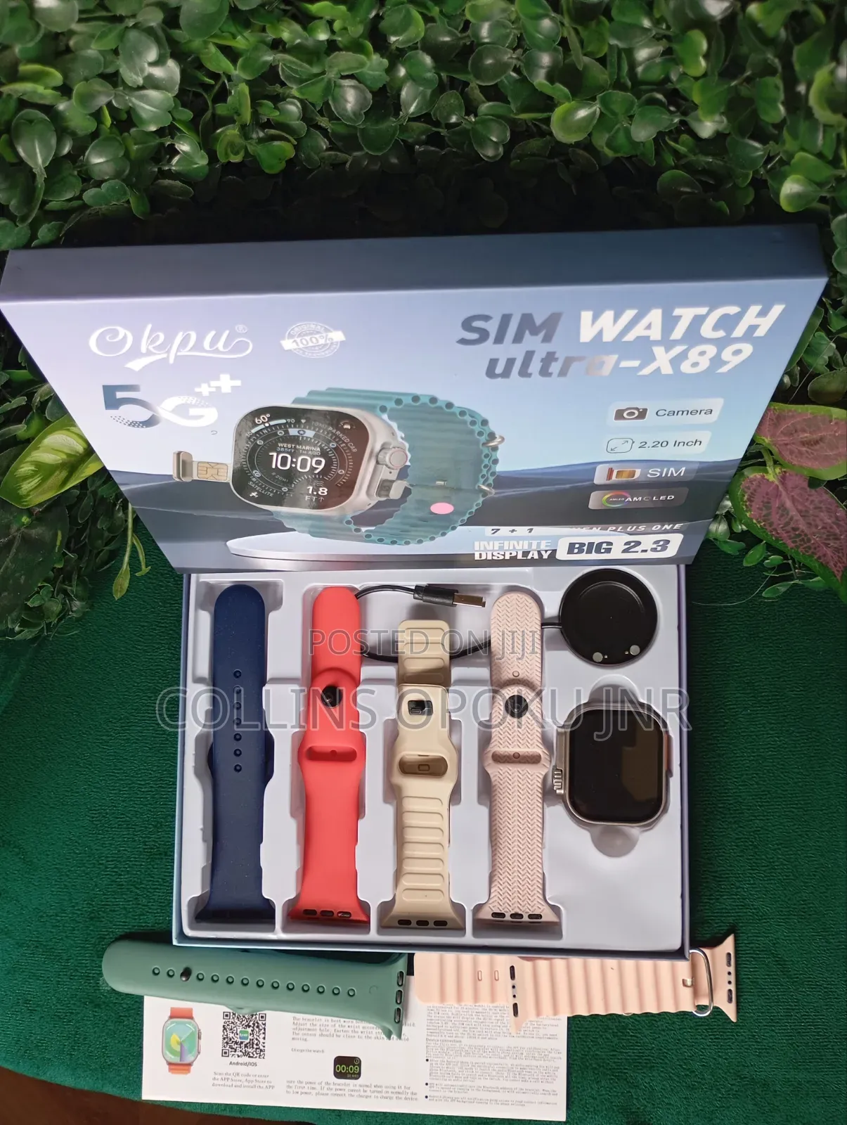 Ultra-X89 Smart Watch With Sim Slot and Camera + 7 Xtra Straps - Pink