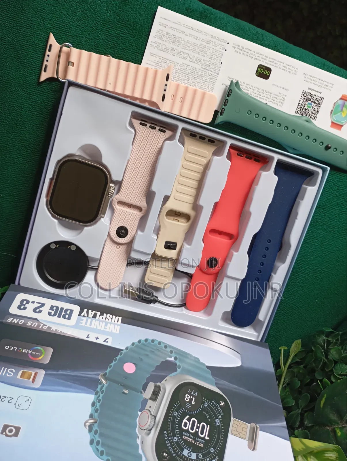 Ultra-X89 Smart Watch With Sim Slot and Camera + 7 Xtra Straps - Pink