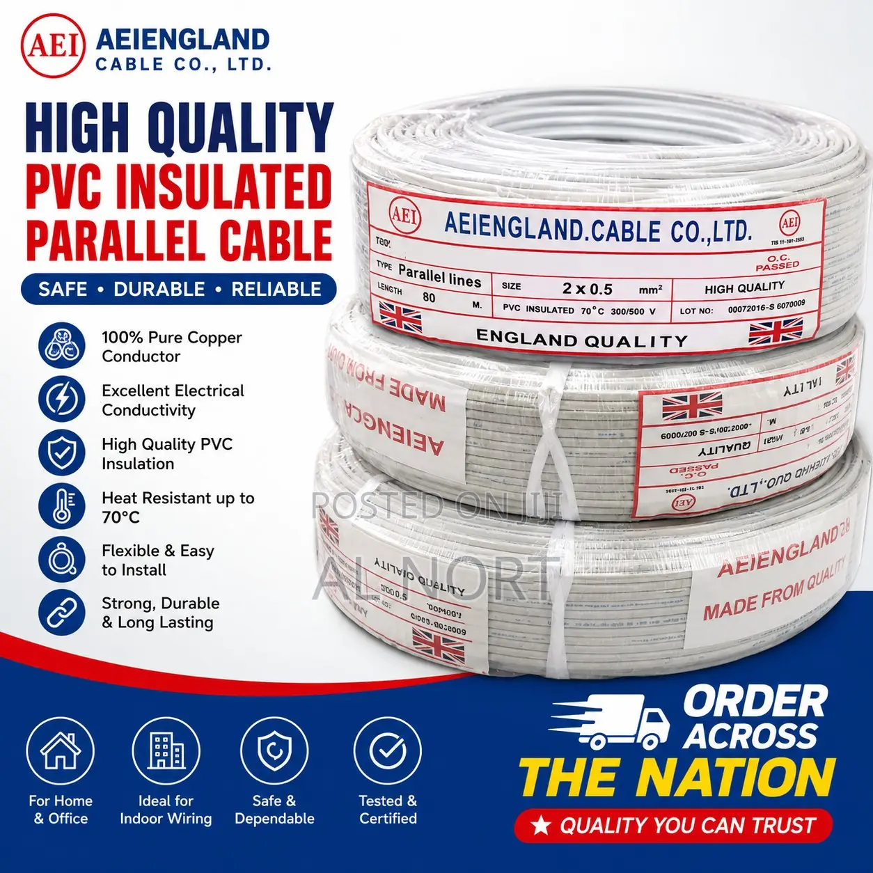 Aei England PVC Insulated Parallel Electrical Cable 2×0.5mm2