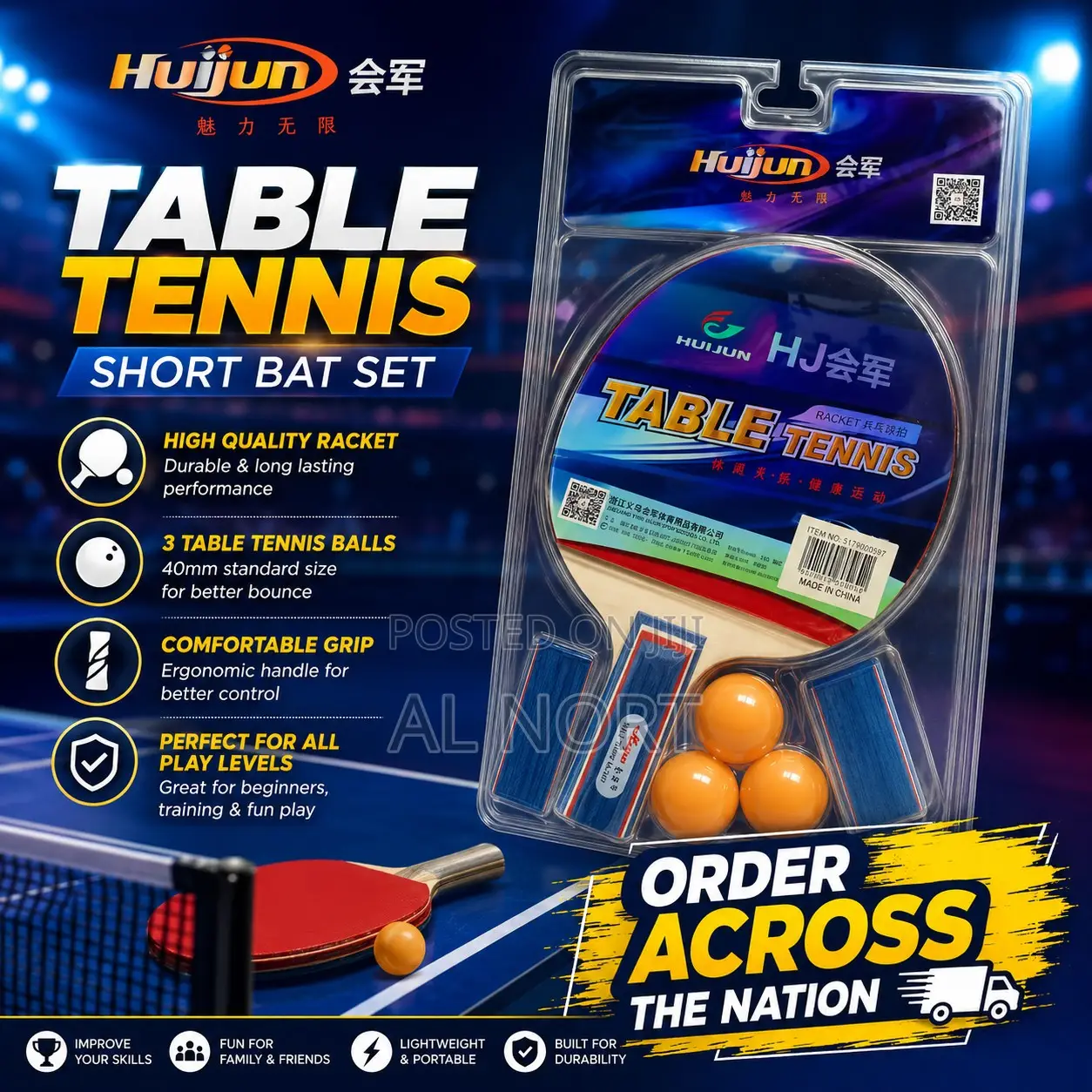 Huijun Table Tennis Racket Set With 2 Short Bats 3 Balls