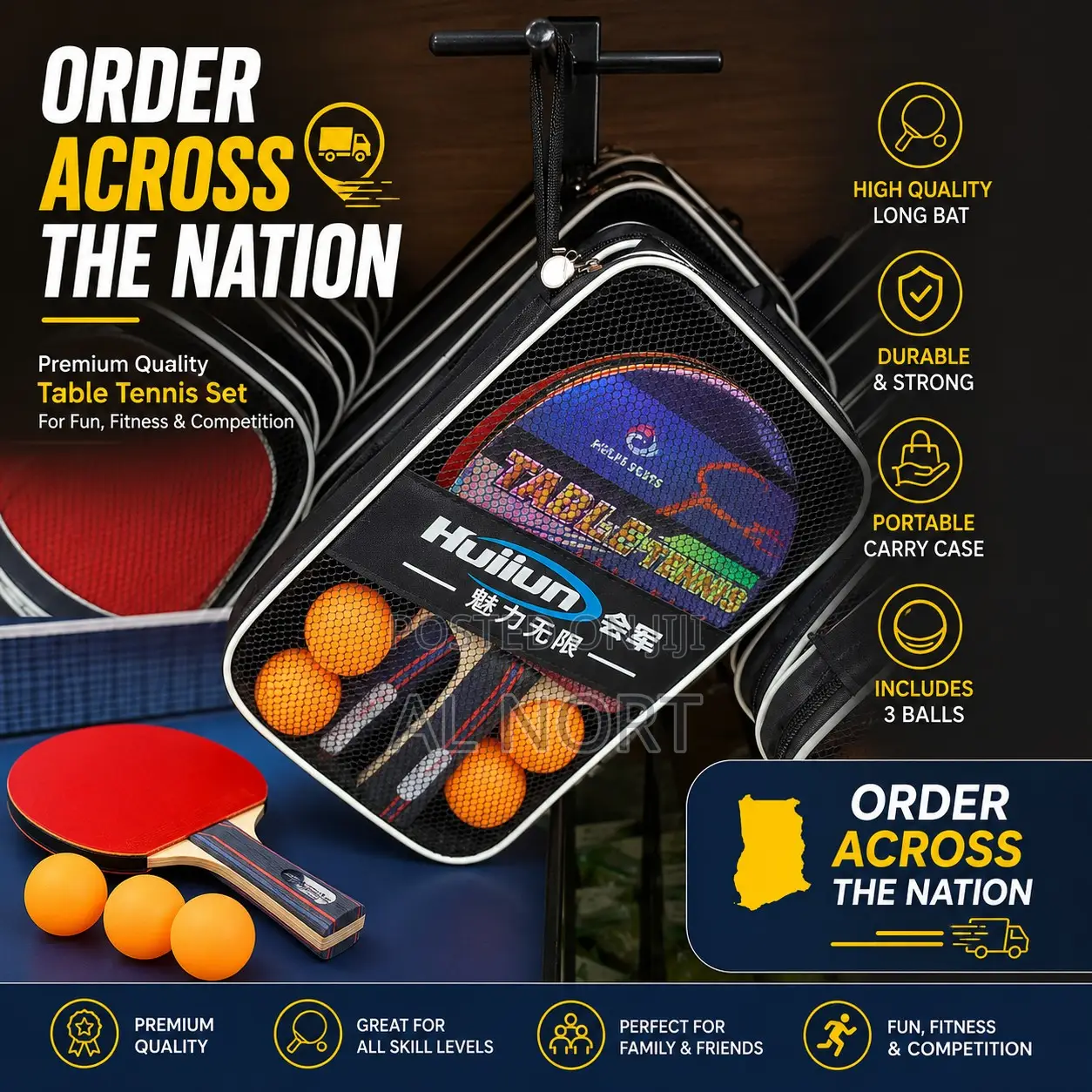 Huijun Table Tennis Racket Set With Carry Case