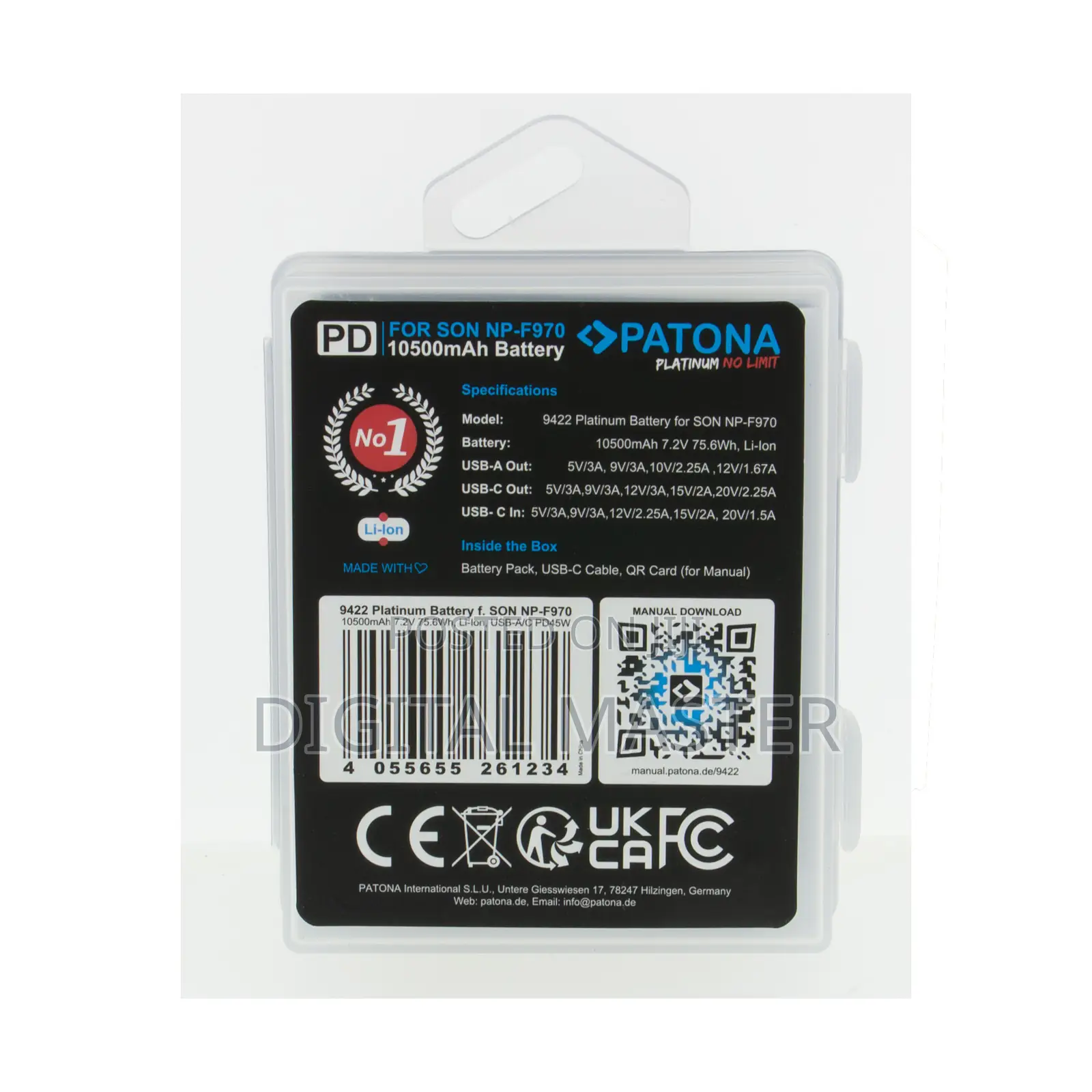 Patona Platinum Battery for Sony Np-F970 10500mah Pd45w